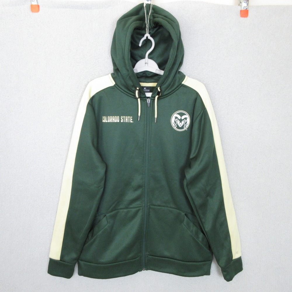Colosseum Colorado State Rams Hoodie Mens Large Green Full Zip Stripe Sweatshirt